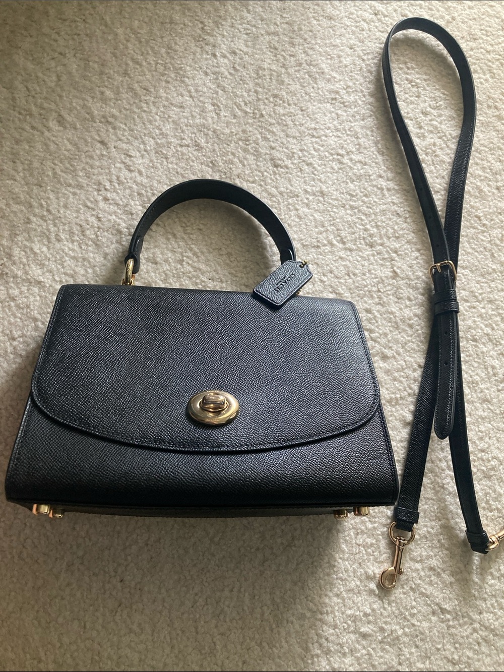 Coach Tilly Women's Top Handle Bag - Black Leather With Gold Hardware
